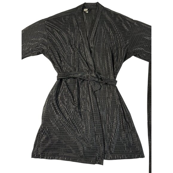 Vintage 90s Frederick’s of Hollywood Black Shimmer Lounge Set Robe Pants USA OS - Picture 2 of 12